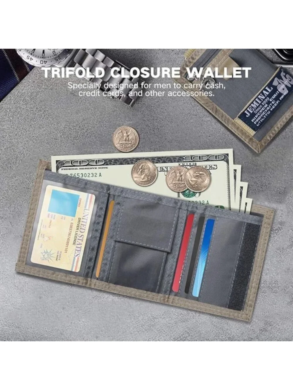 Men's Trifold Canvas Wallet - Lightweight Nylon, Keychain, Multiple Card Slots